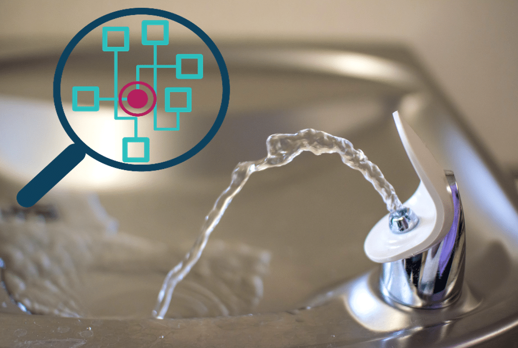 Drinking-Fountain-with-magnifying-glass - Inherent Complexities of Industrial Facility Potable Water Systems and the Drinking Fountain Caution | HydroCorp - HydroCorp